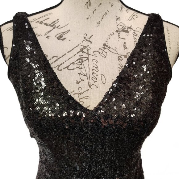 Lulu's Black Sequin Mini Dress Small - LBD Party Bodycon Glam Glitzy Sparkly - Picture 5 of 10